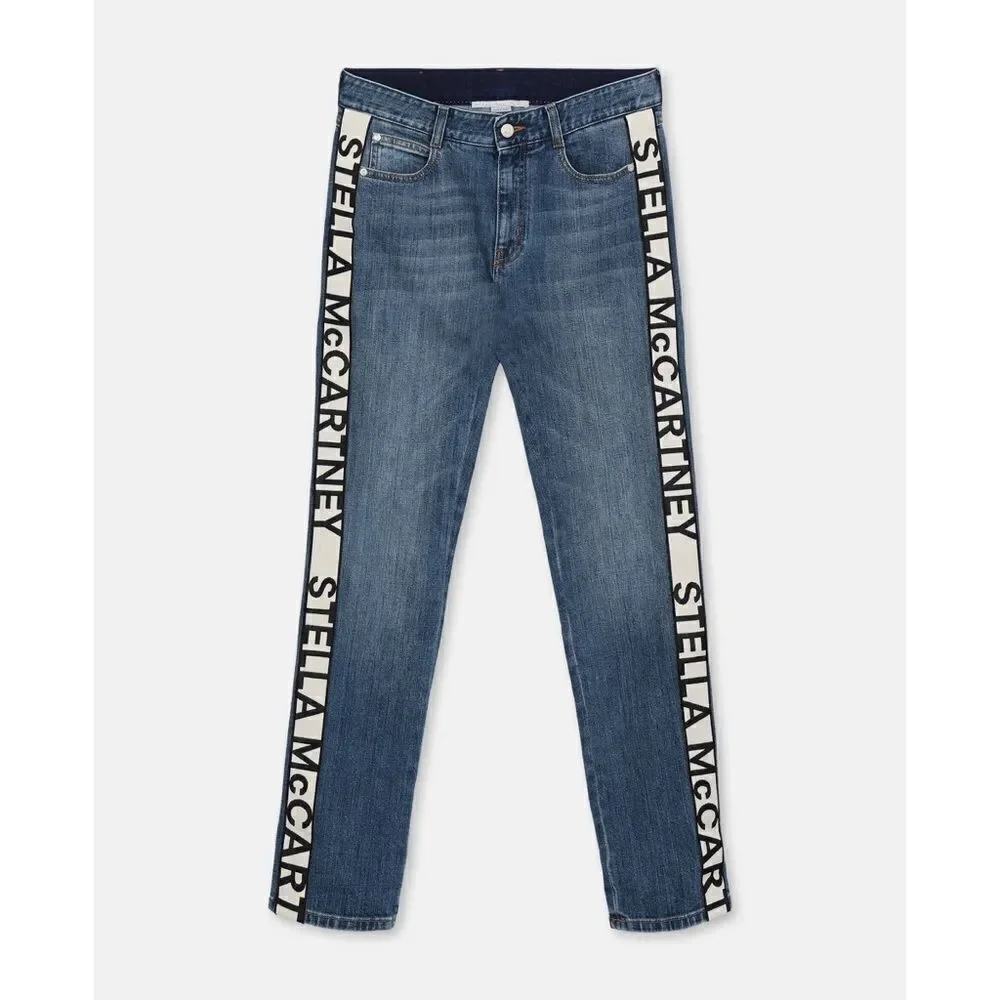 Stella McCartney Womens Dark Stone Logo Jeans - Sky Blue Size 24